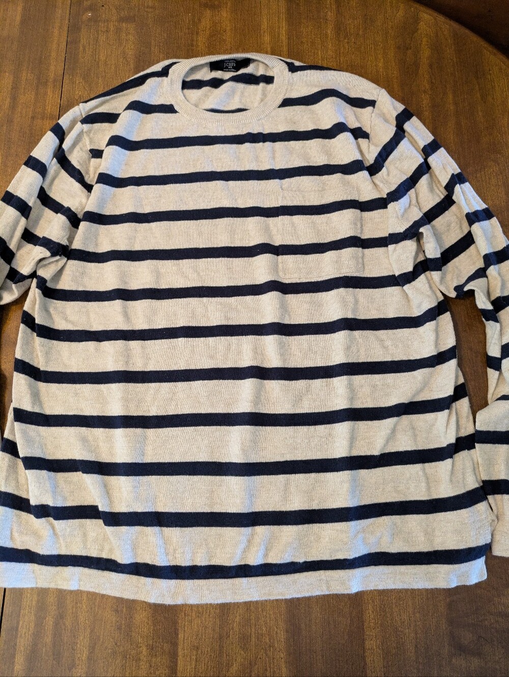 J Crew Cream And Navy Stripe Crewneck Sweater XL